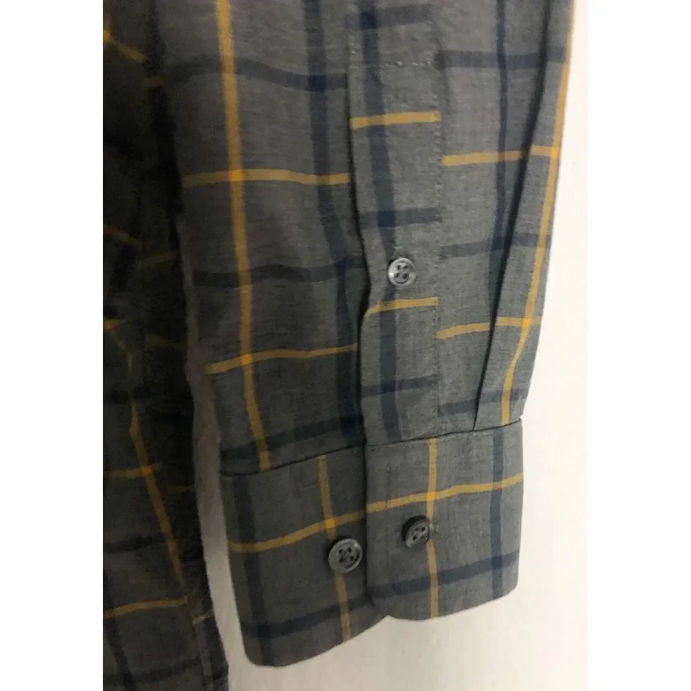 Banana Republic Soft Wash Tailored Slim Fit Shirt Size L Mens‎ Gray Plaid Cotton